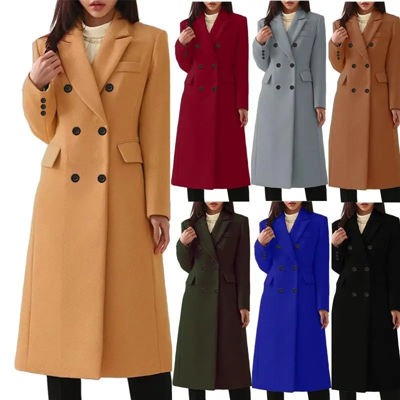 New Fashion Autumn Winter Women Double Breasted Long Sleeve Overcoat Plus Size Standard Trench Coat