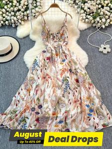 Women's Floral Print Sleeveless Cami Long Dress, Boho Fashion Casual A Line Dress for Beach Holiday Vacation, Ladies Dress for Summer, Boho Clothes, Feminine Holiday Dresses, Boho Style Dresses, Bohemian Casual Wear