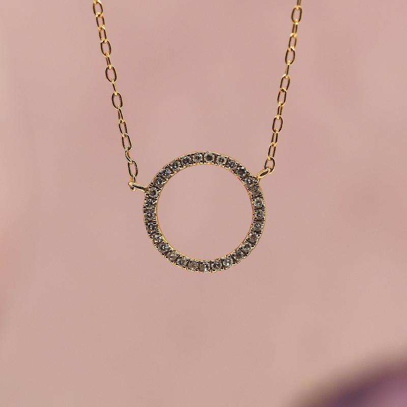 Yellow Gold Diamond Circle Pendant on a 22"-24" Chain 1