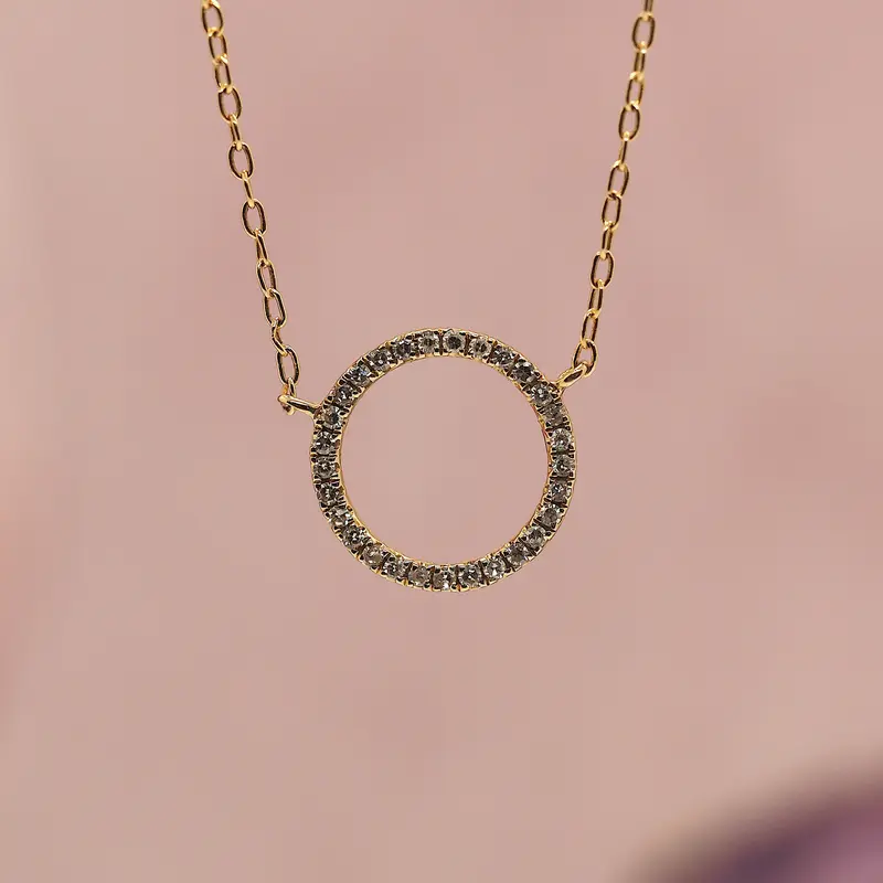Yellow Gold Diamond Circle Pendant on a 22"-24" Chain 1