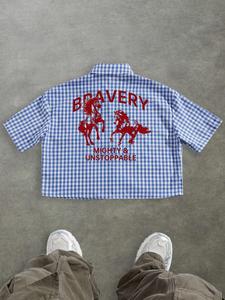 Men's Regular Fit Horse & Plaid Print Short Sleeve Casual Button Collared Shirt, Casual Retro Comfy Top for Summer, Fashion Men's Top for Daily Wear