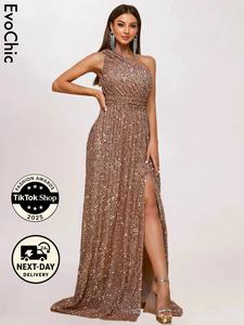EvoChic UK Women’s Sequin A-Line Dress, evening dress, elegant dresses, Dress in Club, Dresses for Women,Summer Dresses,Sparkly Basic Minimalist Long Evening Gown, Lady Formal Wear,wedding guest dress,silver ball gown,Party Dress,Elegant Dress, SSW4032-4