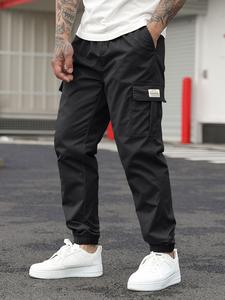 Men's Regular Fit Solid Pocket Drawstring Waist Cargo Pants, Casual Streetwear Trousers for Summer, Joggers for Men, Pants for Men, Fashion Men's Bottoms for Daily Wear, Double Cargo Pants, Menswear