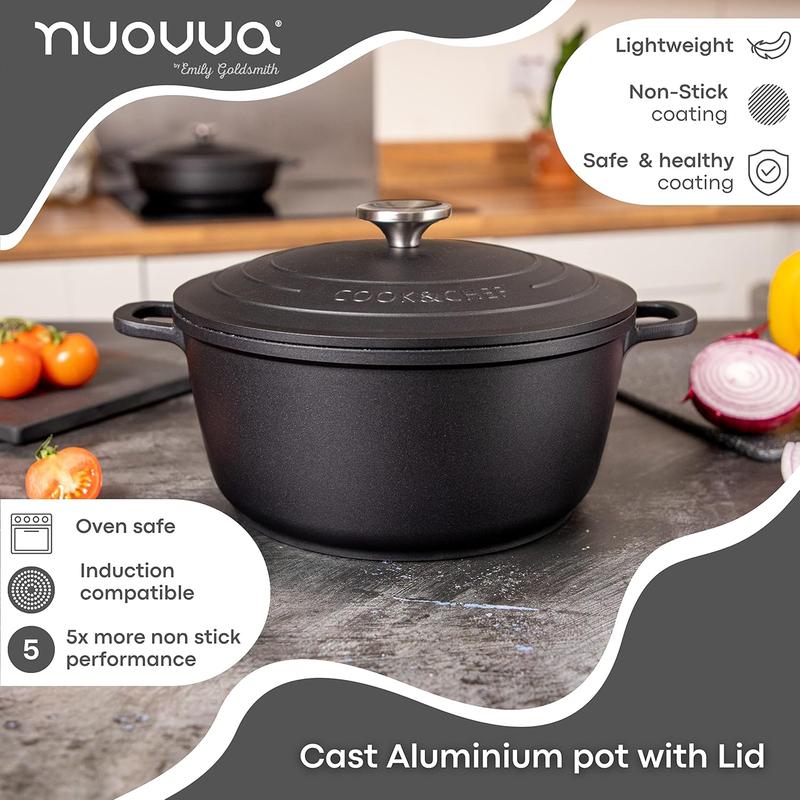 Non-Stick Aluminium Pot with Lid – Sturdy Deep Dutch Oven – Casserole Pot with Ergonomic Handles – 4L, 24cm Oven Safe Cooking Pot – by Nuovva 3