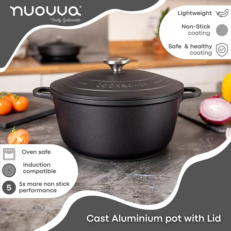 Non-Stick Aluminium Pot with Lid – Sturdy Deep Dutch Oven – Casserole Pot with Ergonomic Handles – 4L, 24cm Oven Safe Cooking Pot – by Nuovva 3