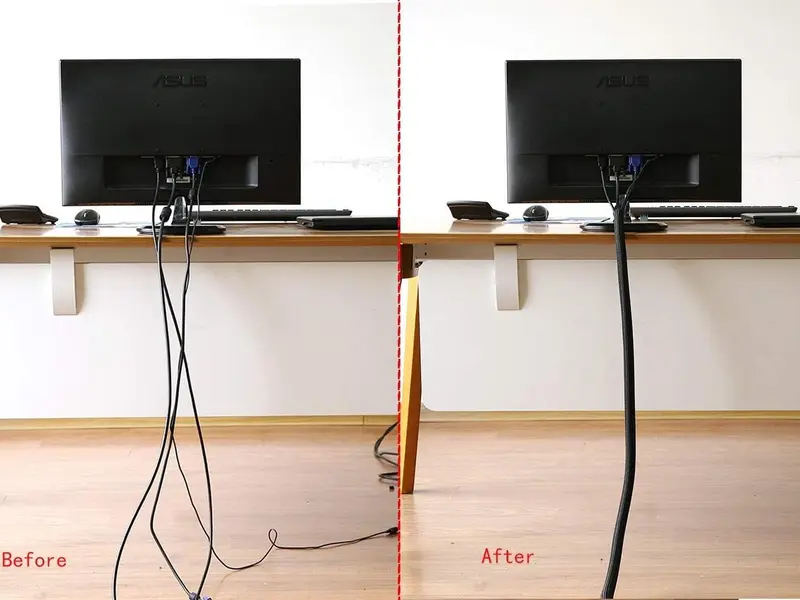 10ft - 1/2 inch Cord Protector Wire Loom Tubing Cable Sleeve Split Sleeving for USB Power Cord Audio Video Cable – Protect Cat from Chewing Cords - Black 3