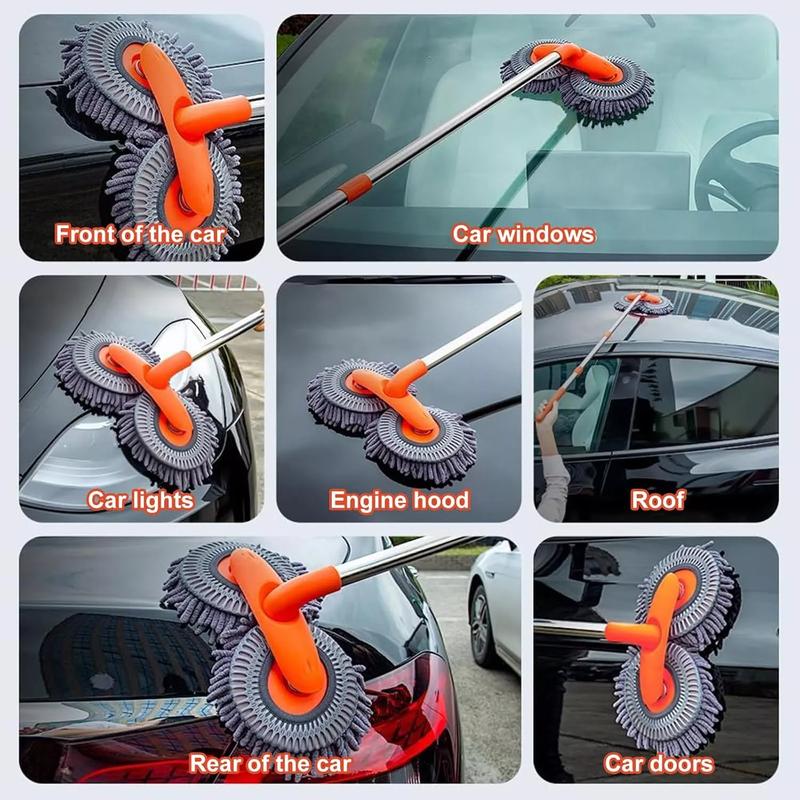 Microfiber Car Wash Mop Kit with 4 Replacement Heads for Exterior Cleaning - Telescopic Brush for Car Van SUV Truck 9