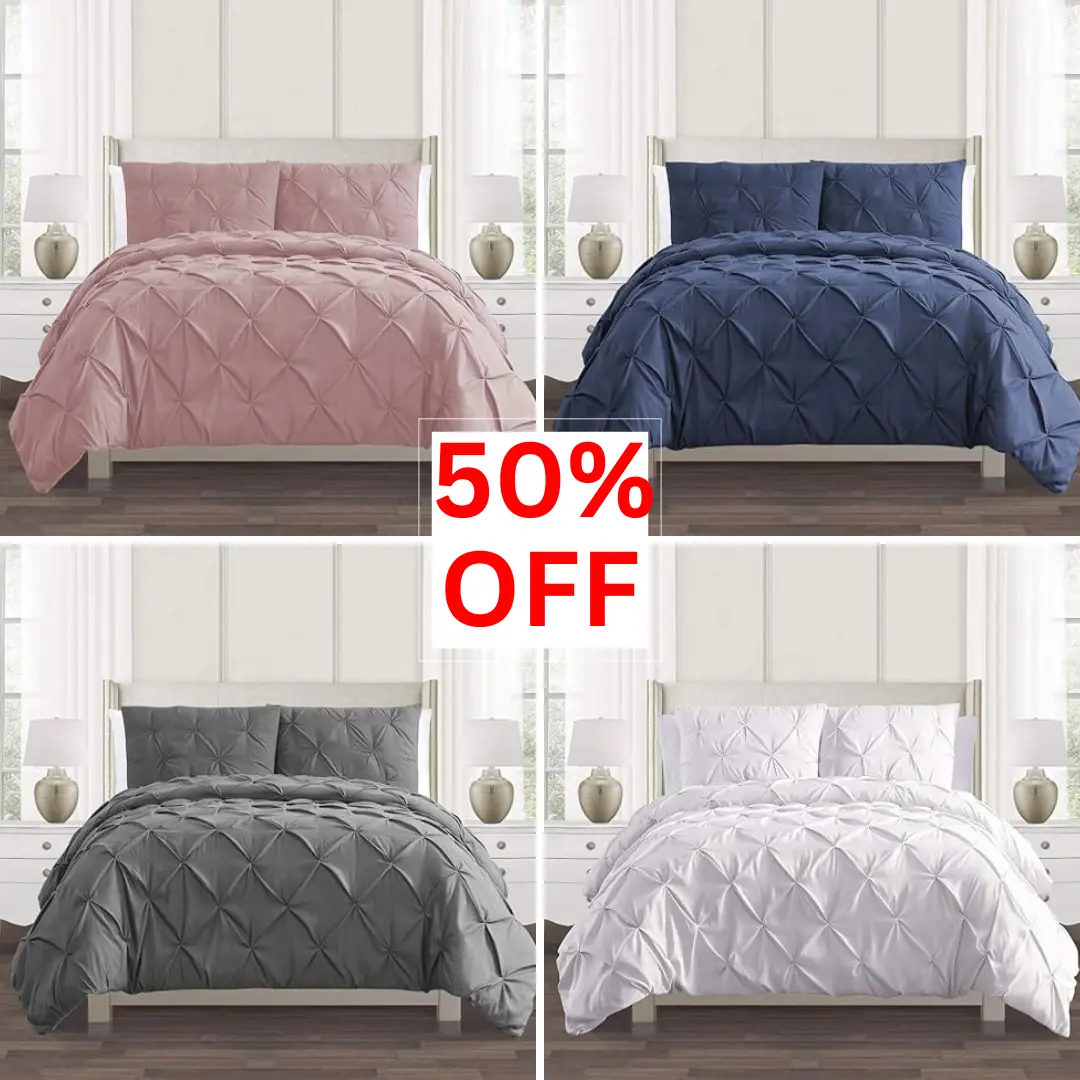 Pintuck Pinch Pleated Duvet Cover Set With Matching Pillow Cases 100%Soft Microfiber Ultra Soft Breathable Luxury Hotel Quality Quilt Bedding Cover Sets All UK Sizes