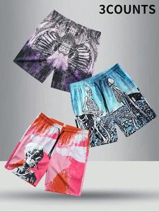 Men's Skeleton Print Shorts, Regular Fit Casual Comfy Breathable Shorts for Summer, Men's Bottoms for Beach Vacation