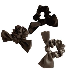 Buffetadorn Exclusive Black Satin Bow Scrunchie - High Elasticity Hair Tie with Flowy Ribbon|   Perfect for Christmas & New Year Festive Looks, On Sale Now!