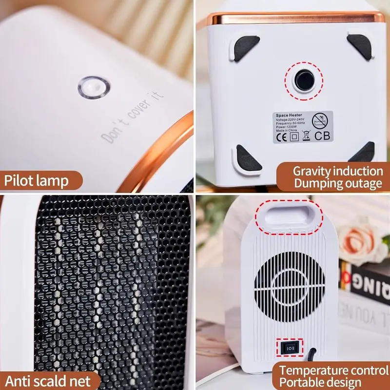 Electric Portable Space Heater 1200W Small Ceramic Fan Heater Low Energy UK Plug 8