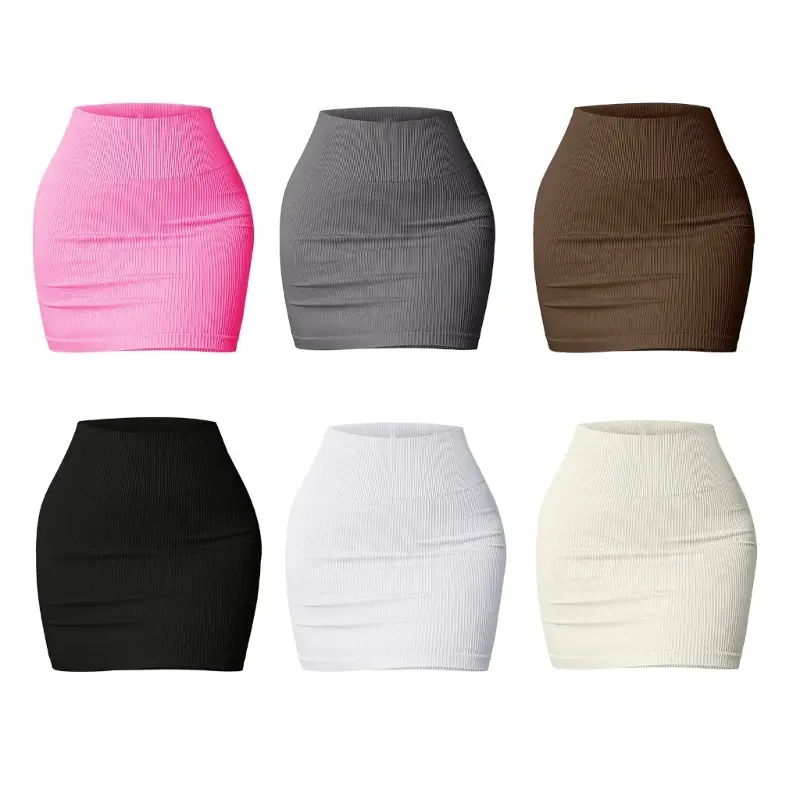 Women's Basic Elastic High Waist Bodycon Pencil Mini Skirt Casual Summer Ribbed Knit Short Skirt Fashion Streetwear