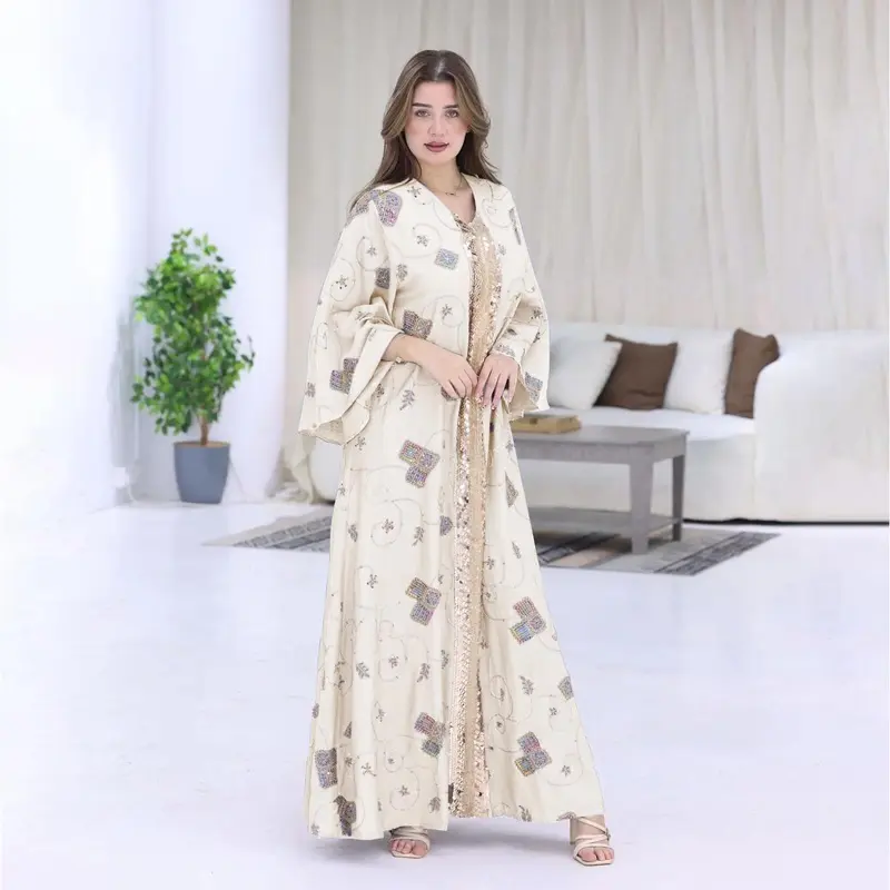 XQY500388 Ethnic pattern embroidered robe with sequined lace elegant dress 3