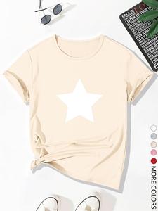 Women's Star Print Round Neck Tee, Fashion Casual Crew Neck T-Shirt for Daily Holiday Vacation Outdoor Wear, Ladies Clothes for Summer, Top