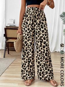 Women's Leopard Print Drawstring Waist Pants, Casual Comfy Trousers for Daily Wear, Ladies Bottoms for Summer