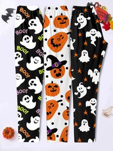 Women's All Over Ghost Print Sleep Bottoms, Casual Comfy High Waist Leggings for Daily Wear, Ladies Sleepwear for All Seasons, Halloween