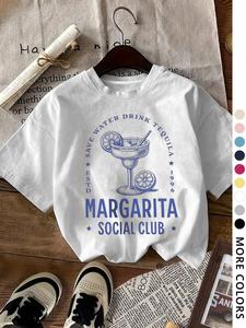 Women's Cartoon Margarita Graphic Print Round Neck Tee, Vintage Trendy Casual Fashion Short Sleeve T-shirt for Daily Wear, Ladies Summer Top