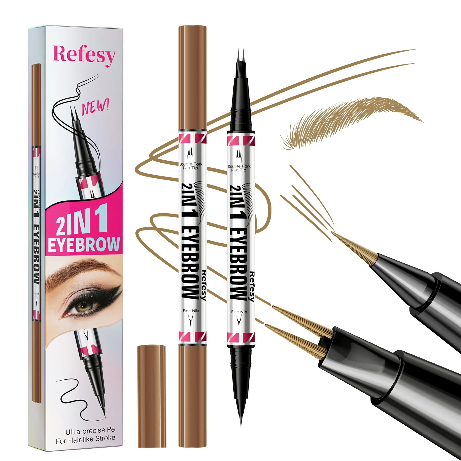 [Only £10.99!!!] Curved Eyebrow Pen - Microblading, Liquid, 2-in-1 Dual-Ended with Micro-Fork-Tip Applicator, Waterproof and Long Lasting Makeup (New and old packaging will be shipped at random)