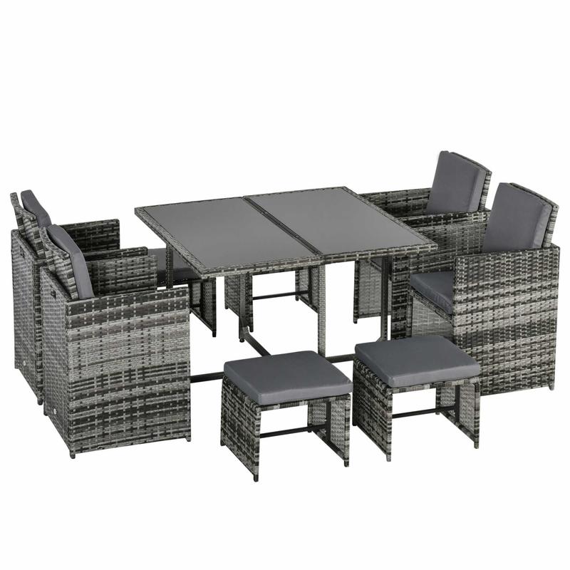 Outsunny 8-Seater Rattan Furniture Set Wicker Weave Patio Dining Table Seat 1