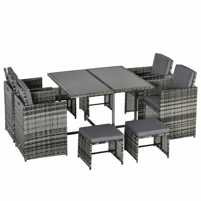 Outsunny 8-Seater Rattan Furniture Set Wicker Weave Patio Dining Table Seat 1
