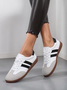 Women's Fashionable Patchwork Lace Up Low Top Sneakers, Casual Comfortable Breathable Sports Running Shoes, All-match Round Toe Shoes for Daily Wear
