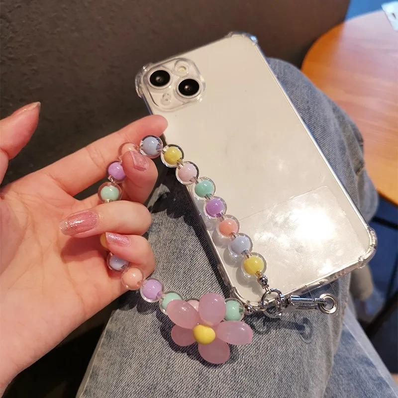 Phone Anti-lost Lanyard Key Short Wrist Pendant Colorful Macaron Round Bead Pendant Women's Hand-held Chain Mobile Phone Lanyard 3