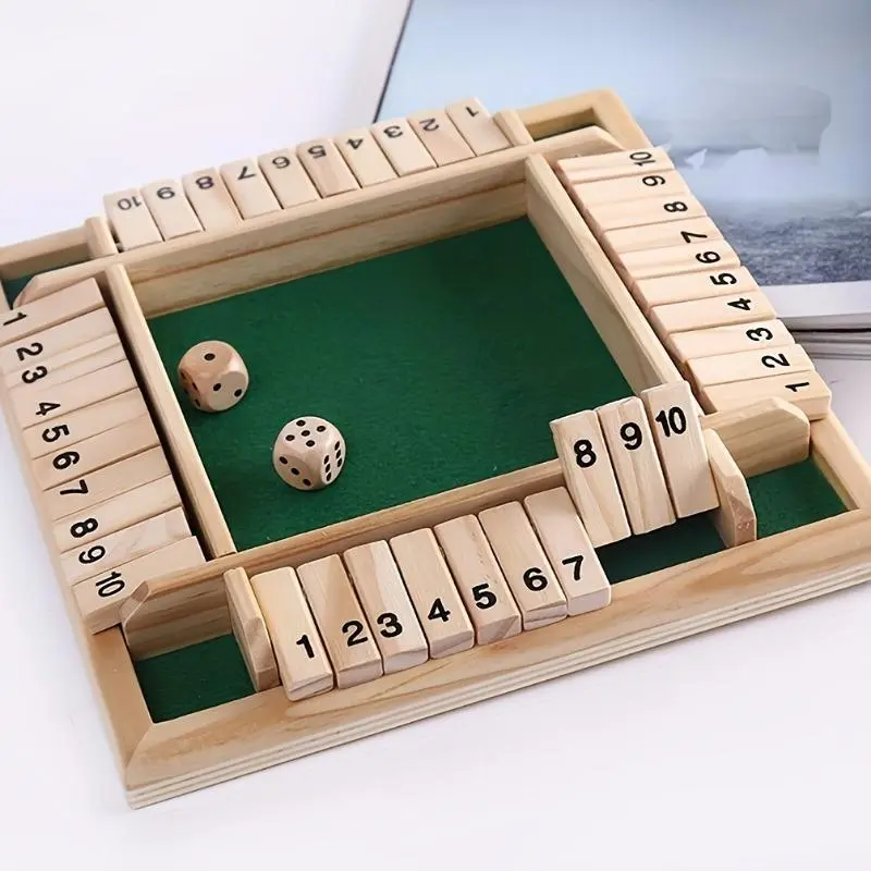 Classic Wooden Math Game for 2-4 Players - 8.85" Square, Solid Wood with Green Felt & Numbered Blocks + 8 Dice, Addition Fun for Adults, Standard Edition 3