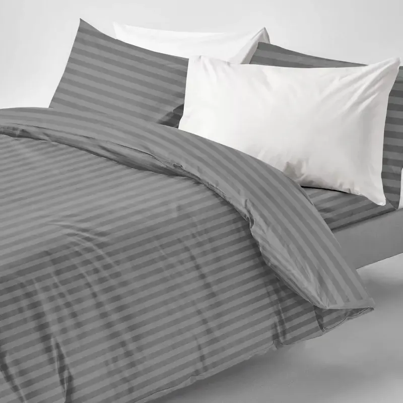 Imperial Rooms 4-Piece Stripe Duvet Cover Complete Set in 10 Different Colors - Super Soft, Breathable, Anti-Allergic Bedding Duvet Set For Bedroom Decor - Luxury Bedding Set with Matching Duvet Cover, Pillowcases and Fitted Sheet - Microfibre Bedding Set 1