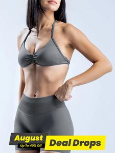 Women's Solid Sports Bra & Shorts Sports Set, Sporty Casual Breathable Seamless Outfits for Yoga Gym Workout Running, Athleisure Wear Set, Athletic Tracksuit, Gymwear, Gym Workout Clothes, Stretchable Everyday Activewear, Gym Yoga Clothing