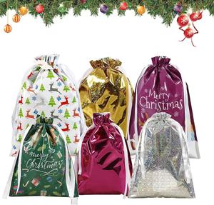 6pcs Christmas Drawstring Gift Bags, 6 Design Gift Wrapping Bags Upgraded Christmas Goody Bags for Birthday Christmas Party