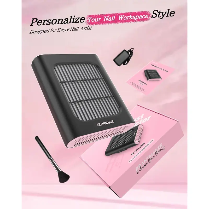 Nail Dust Collector, 2 Modes Nail Dust Extractor Salon with Brush and Reusable Filter, Profesional Nail Fan Dust Collector(Black& Pink) 5
