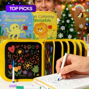 Christmas Erasable Book Doodle Set, Waterproof Magic Drawing Book with Watercolor Pens, Creative Dinosaur Bird Bear Writing Painting Kit