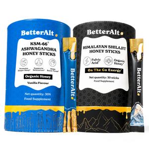 BetterAlt Stress Support Duo | GOLD+ Shilajit & Ashwagandha Honey Sticks | 60 Honey Packs | Food Supplement