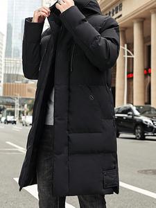 Men's Winter Thick Warm Hooded Jacket, Casual Fashion Knee Length Outerwear, Fitted Plain Woven Fabric, Fall & Winter Coat