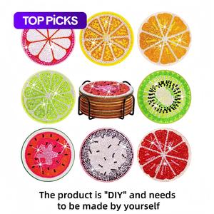 Artificial Diamond Art Coaster, 8 Counts/set Fruit Pattern DIY Diamond Arts Colorful Painting Coaster with Stand, Diy Decorative Craft for Home Office Coffee Table, Cool Summer, Fruit Pattern Coasters #TOP PICKS