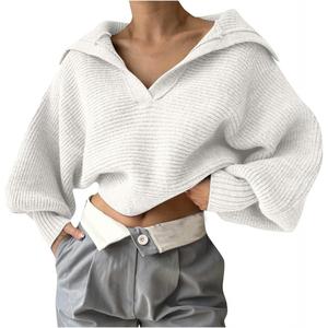 Autumn Women's Knitted Sweater Pullover Women's Top, Solid Color Fashion Knitted Women's Sweater Knitwear Womenswear tesco  clothing Knitting Gamis