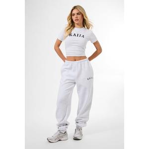 Kaiia Logo Cuffed Joggers Light Grey Marl & Navy