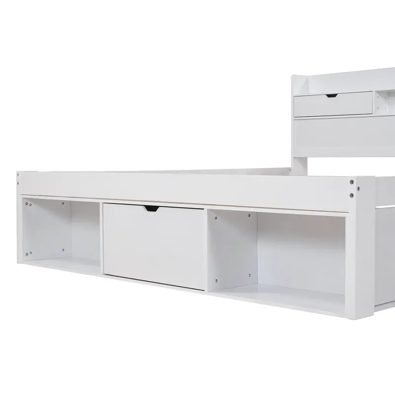 Double bed, Double Bed-4ft6(135*190cm), With USB port & drawers & storage cabinet, Children's bed, Youth bed, Multifunctional bed, Large storage space, without mattress, white 6