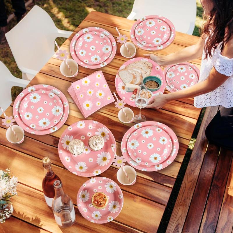 SUNBEAUTY Little Daisy Party Tableware Set, Pastel Decorations for Baby Showers and Birthdays 5