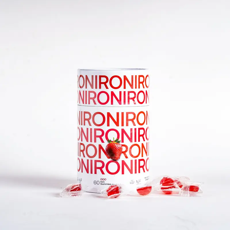 OQO Iron Gummies - 60 Strawberry Flavoured Gummies For Energy Support & Immunity - Sugar-free, Vegan Dietary Supplement 1