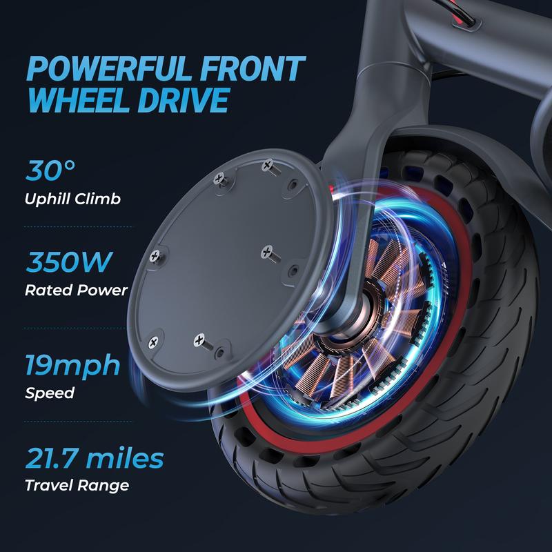 Electric Scooter - 8.5" Solid Tires, 350W Motor Up to 22 Miles of Range and 19 MPH Portable Folding Commuter Scooter with Dual Braking System and App E-Scooter 1