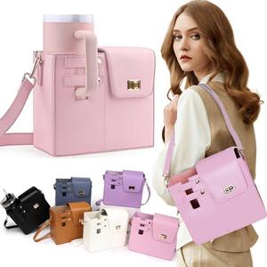Outdoor Portable Crossbody Water Cup Storage Bag, Multifunctional Leather Cup Bag with Storage Pocket for Women, Cup Accessories for Stanley (Excluding Water Cup), Casual Shoulder Bag