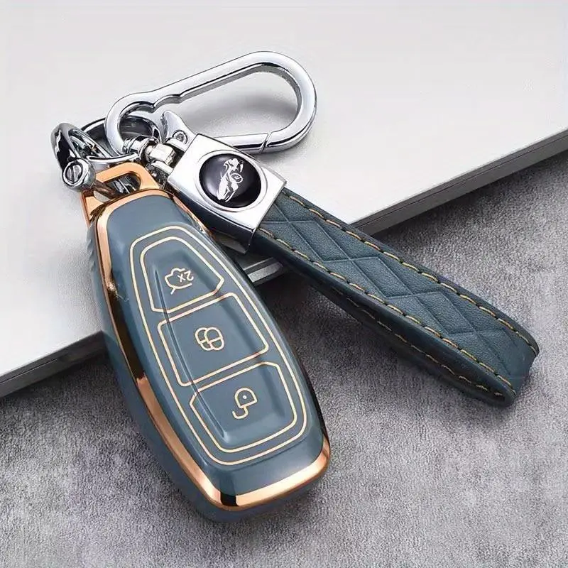 Premium TPU For Ford Focus, Mondeo, Fiesta, Fusion, Kuga, Ecosport Compatible Car Key Fob Cover with Keychain - Protective Remote Case Holder 7
