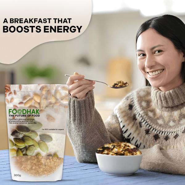 FOODHAK Homemade Granola – Vegan & Gluten-Free Granola with Chia Seeds & Dried Apricots, Nutrient-Packed Cereal to Support Nervous System & Heart Health, No Added Refined Sugar - 300g (Pack of 1). 5