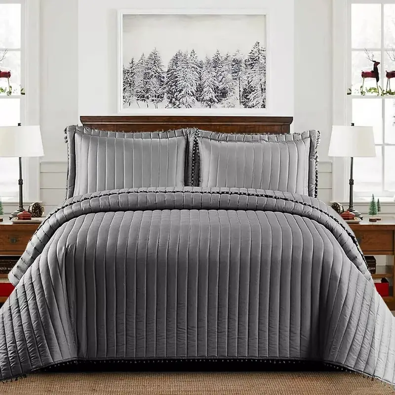 3 Piece Quilted Embossed Bedspread Bed Throw Single Double King Size Bedding Set 2