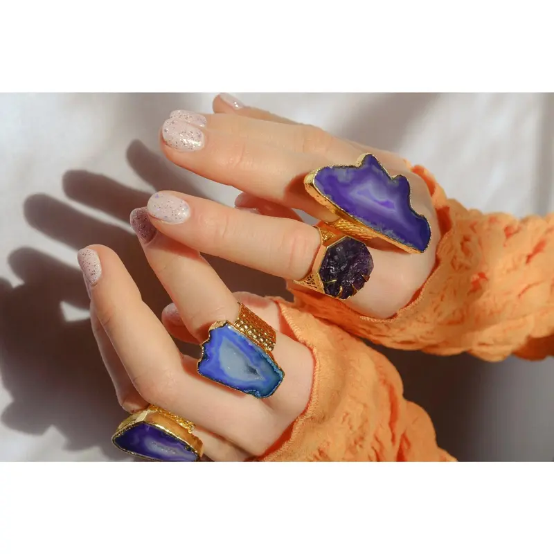 'Hold on' Amethyst Gold Adjustable Statement Ring 1