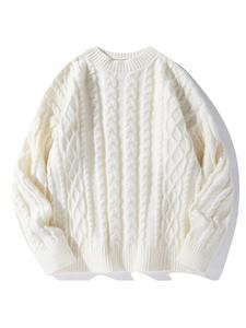 Men's Plain Round Neck Cable Knit Sweater, Loose Casual Long Sleeve Jumper for Fall & Winter, Sweaters for Women, Men's Knitwear, Cozy Winter Outfits, Menswear