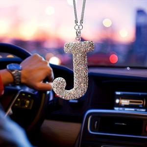 Rhinestone Letter Design Car Pendant, Sparkling Rhinestone Hanging Charm, Lucky Reflective Ornament, Durable Car Interior Accessories, Car Accessory, Car Interior Decoration, Car Interior Decorative
