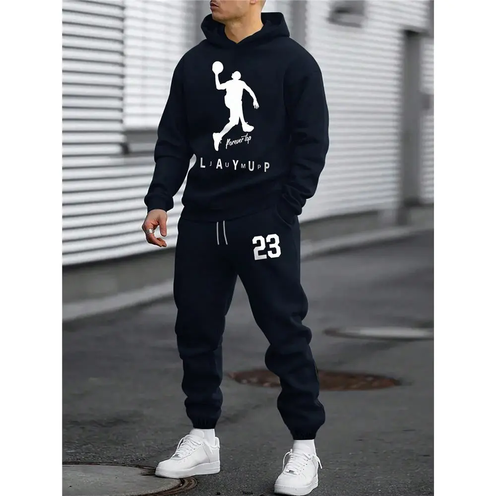 Regular Basketball Men Cottnline Printed Hoodie Set