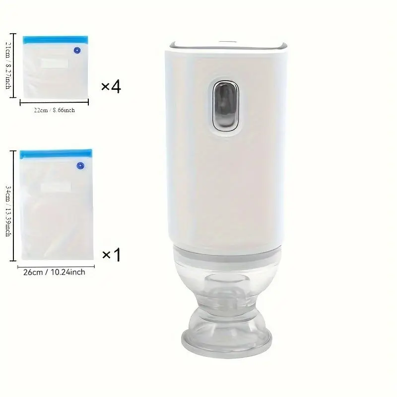The vacuum compression bag adopts electric vacuum pump, handheld household vacuum machine, USB vacuum machine, including reusable vacuum bag 1pc (22 * 21cm)+4pcs (26 * 34cm) 5